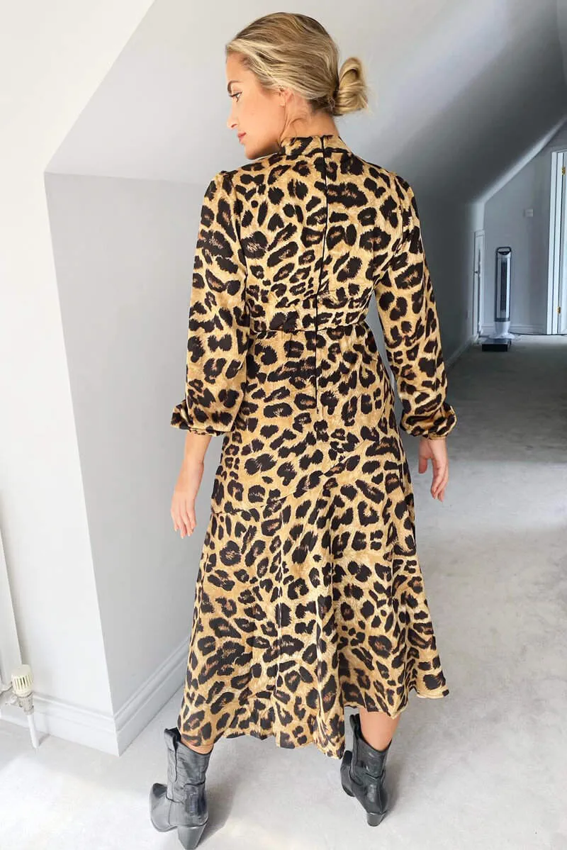 Camel Leopard Print Silky High Neck Dress sold by AX Paris product image thumbnail 5