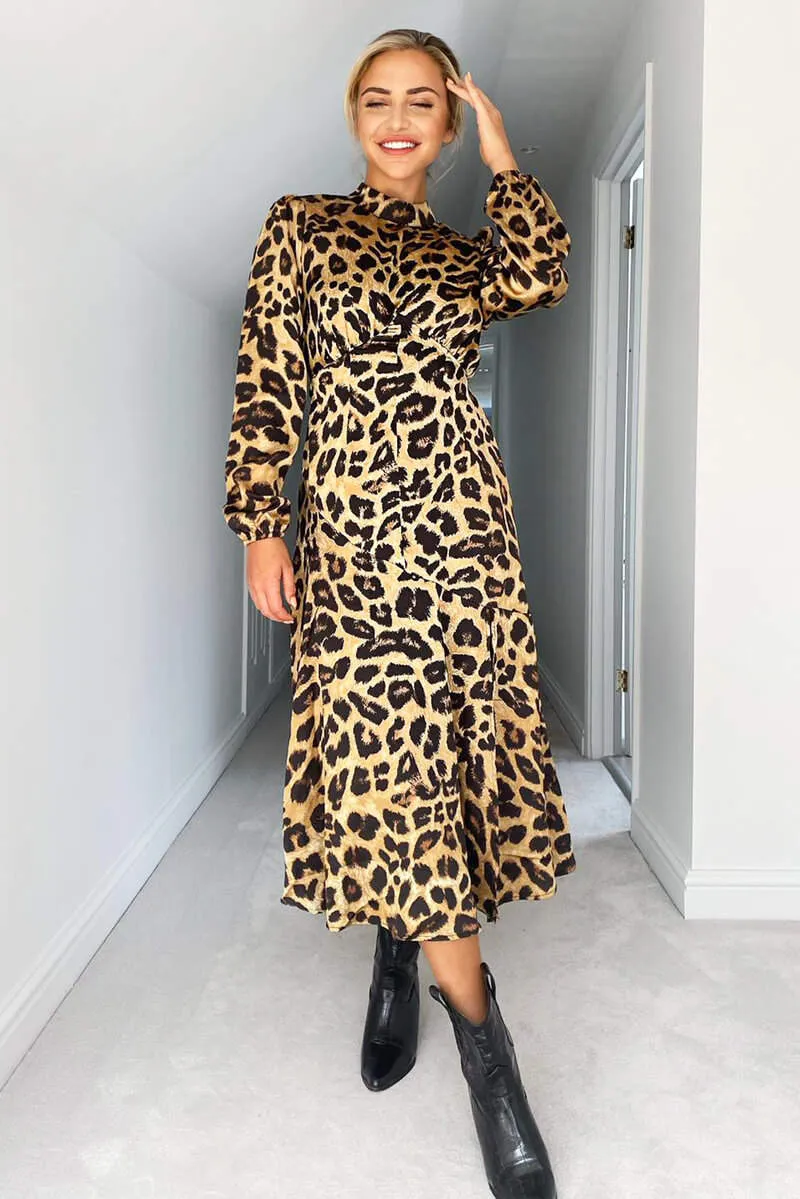 Camel Leopard Print Silky High Neck Dress sold by AX Paris product image thumbnail 2