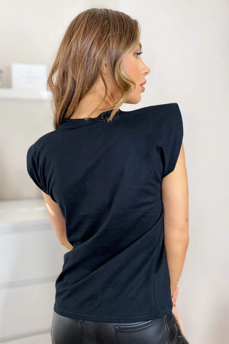 Black Padded Shoulder Sleeveless T-Shirt sold by AX Paris product image thumbnail 4