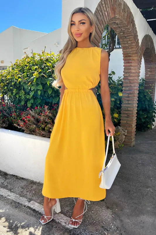Yellow Cut Out Midi Dress sold by AX Paris