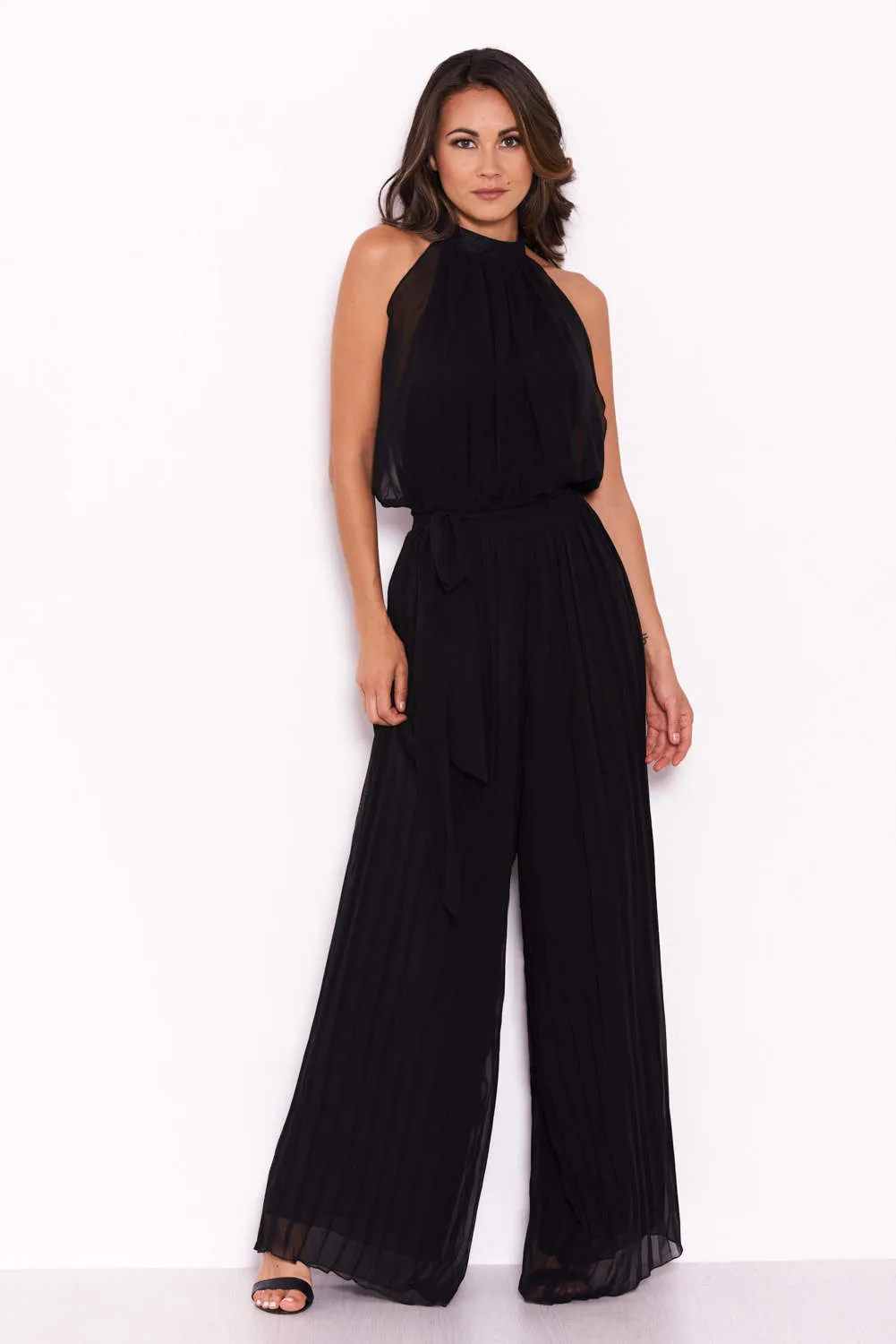 Black Pleated Choker Neck Jumpsuit sold by AX Paris