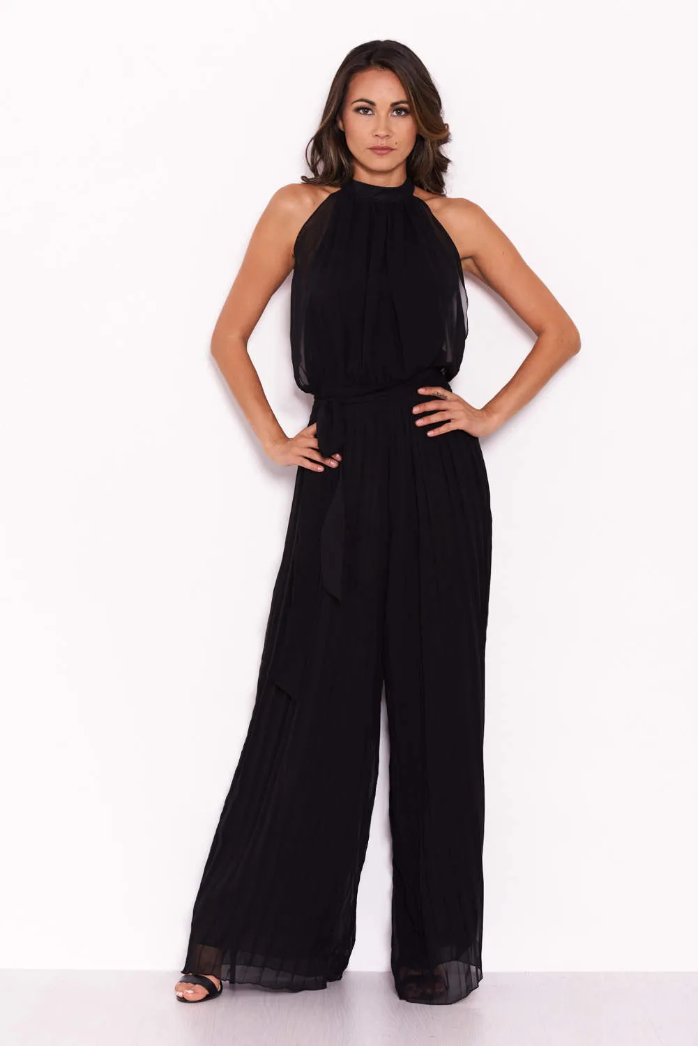Black Pleated Choker Neck Jumpsuit sold by AX Paris product image thumbnail 4