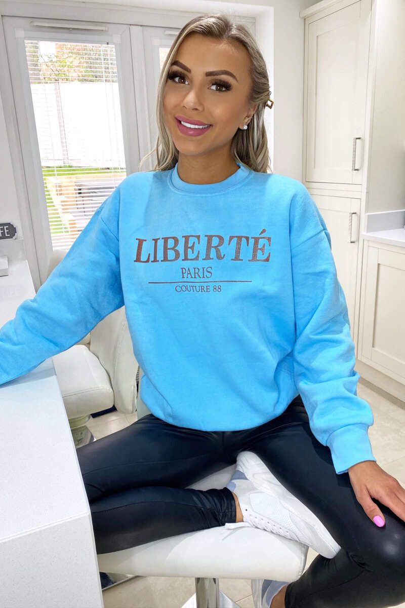 Baby Blue Liberte Printed Sweatshirt sold by AX Paris