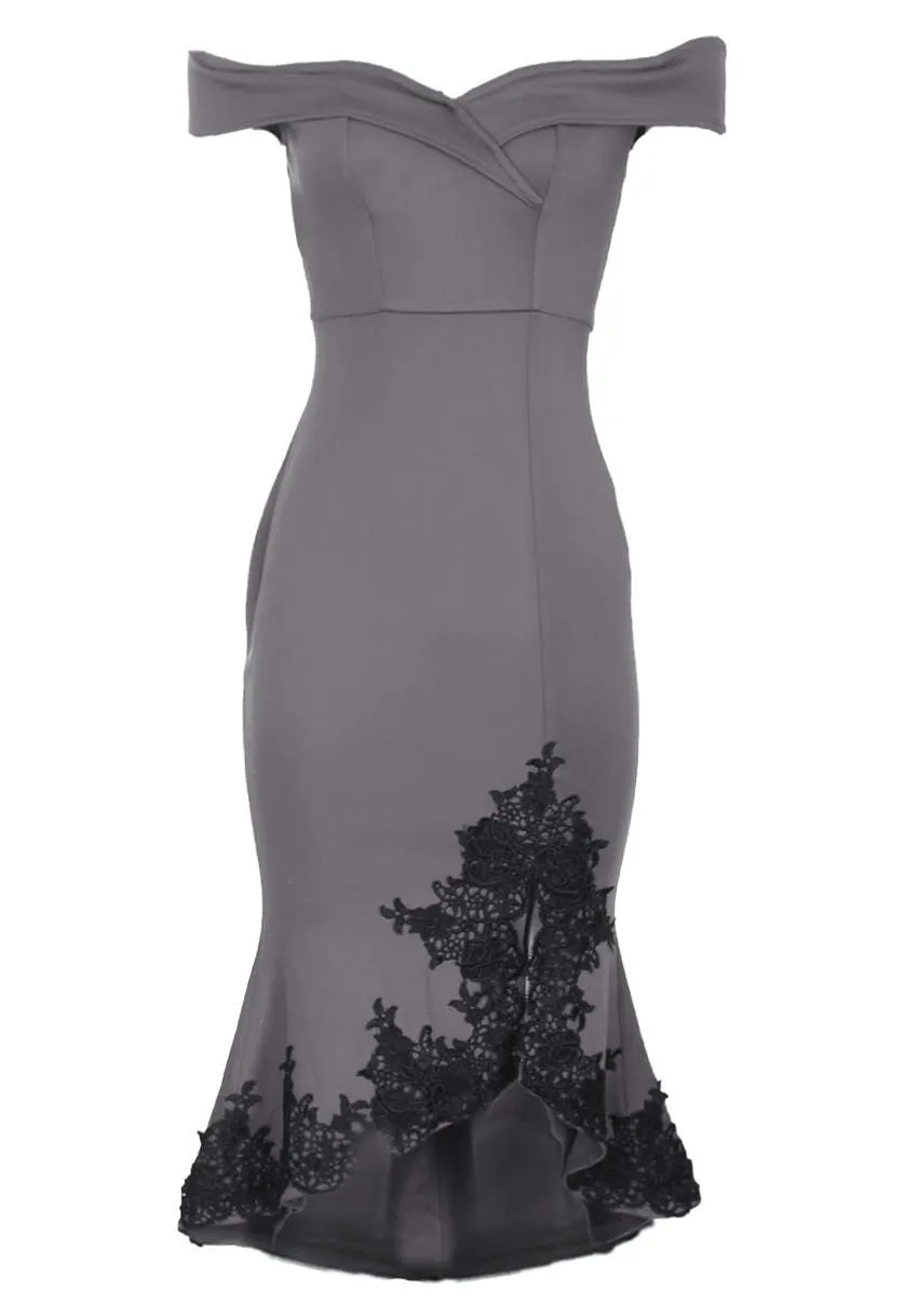 Pewter Off The Shoulder Lace Hem Dress sold by AX Paris product image thumbnail 4