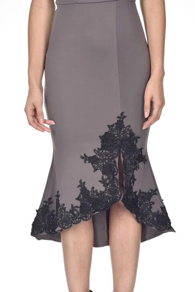 Pewter Off The Shoulder Lace Hem Dress sold by AX Paris product image thumbnail 2