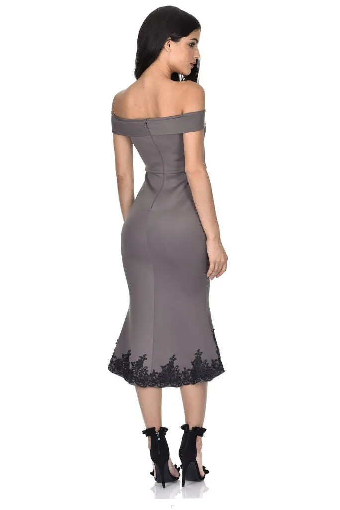 Pewter Off The Shoulder Lace Hem Dress sold by AX Paris product image thumbnail 3