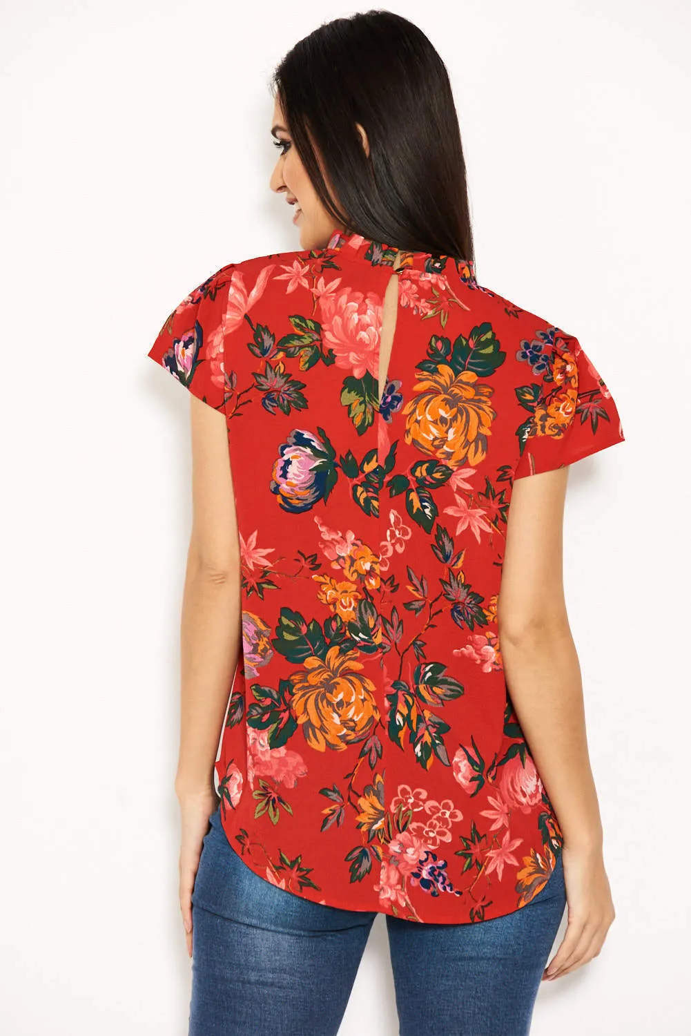 Red Floral High Neck Frill Top sold by AX Paris product image thumbnail 3