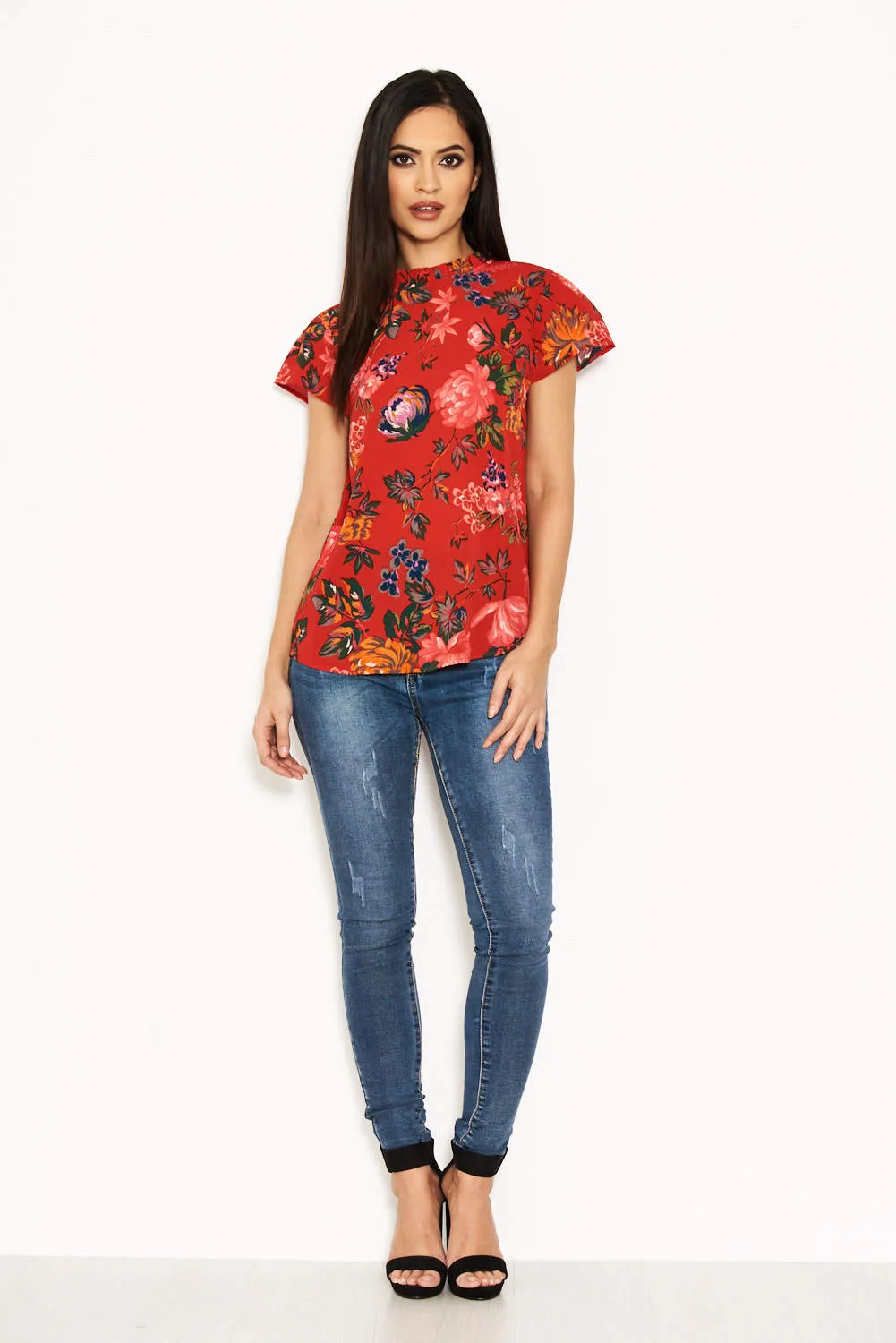 Red Floral High Neck Frill Top sold by AX Paris product image thumbnail 2