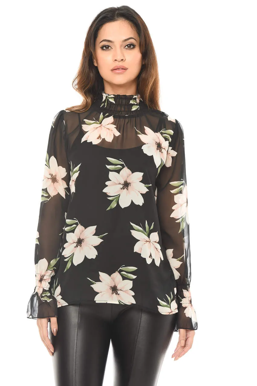High Neck Floral Chiffon Top sold by AX Paris