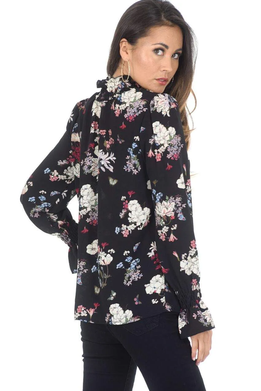 Black Floral High Neck Frill Top sold by AX Paris product image thumbnail 3