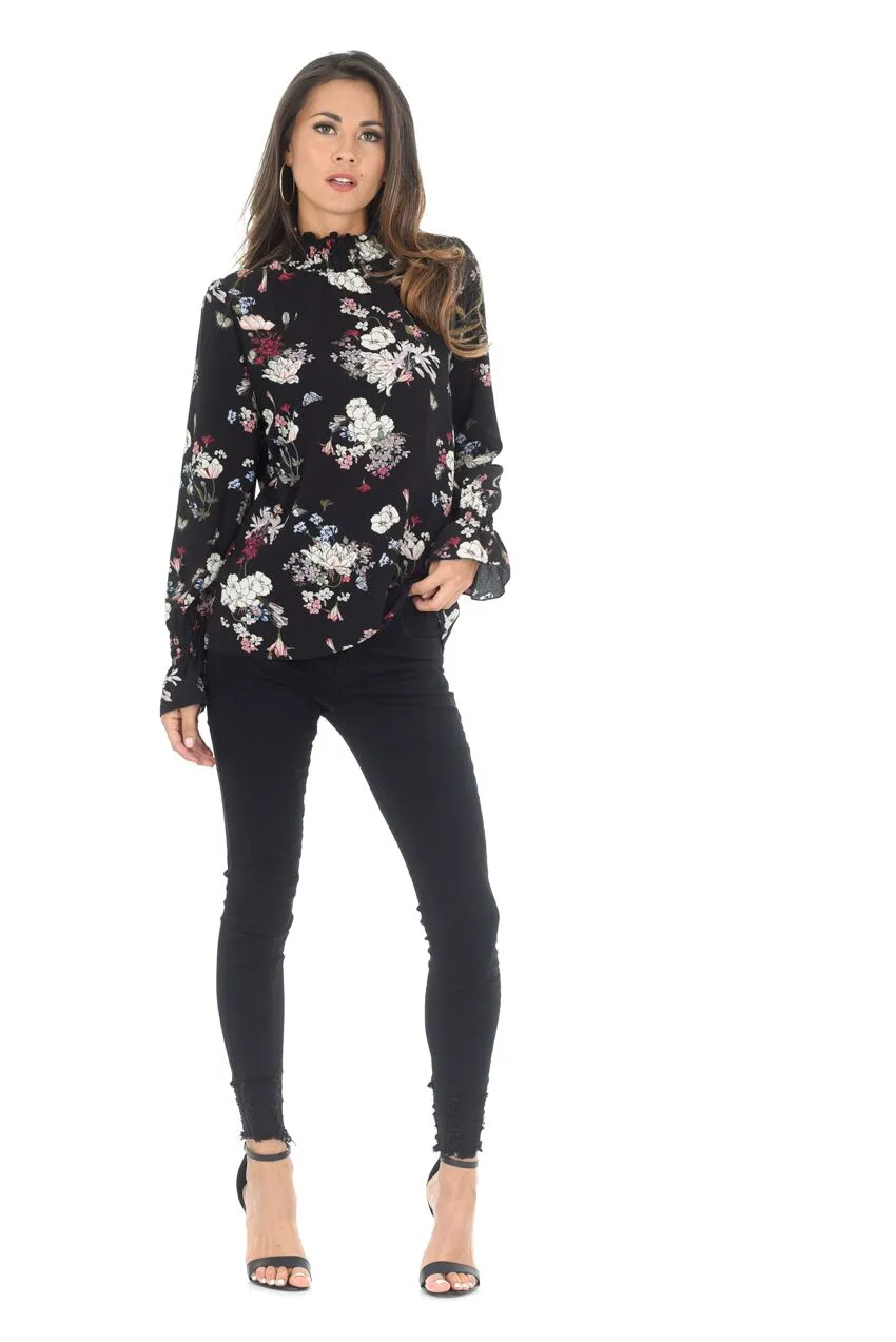 Black Floral High Neck Frill Top sold by AX Paris product image thumbnail 2