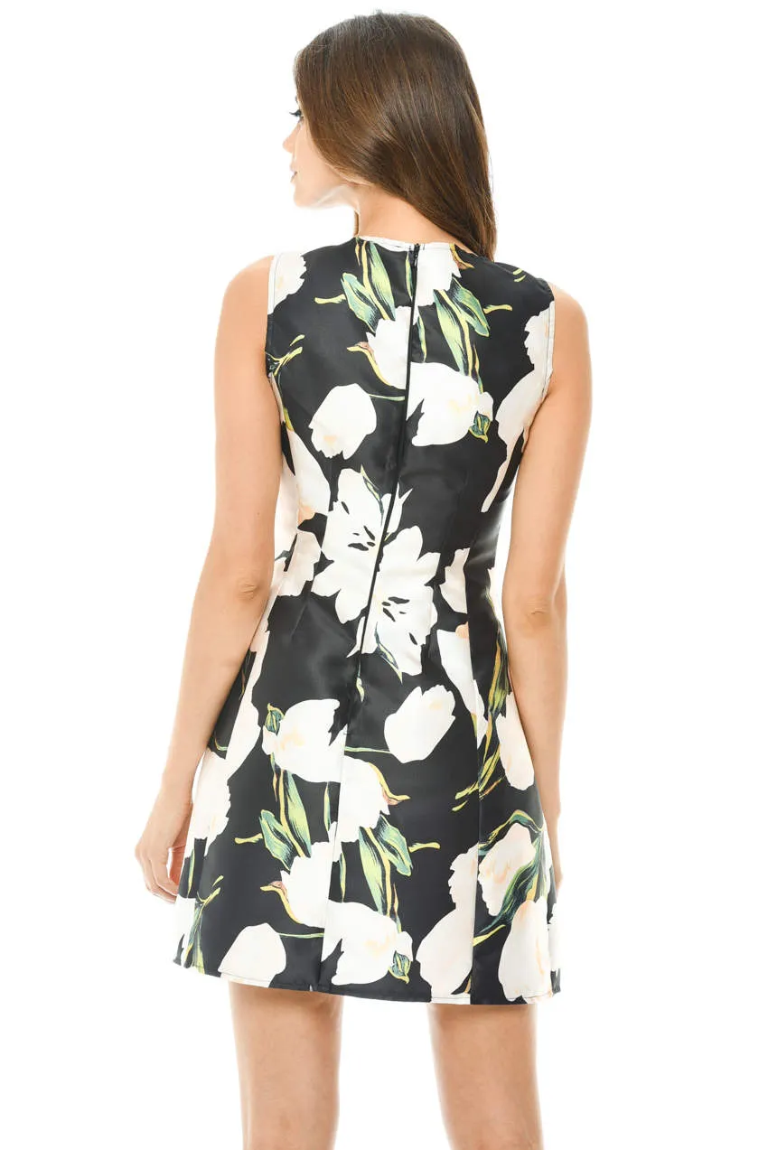 Black Floral Printed Mini Skater Dress sold by AX Paris product image thumbnail 3