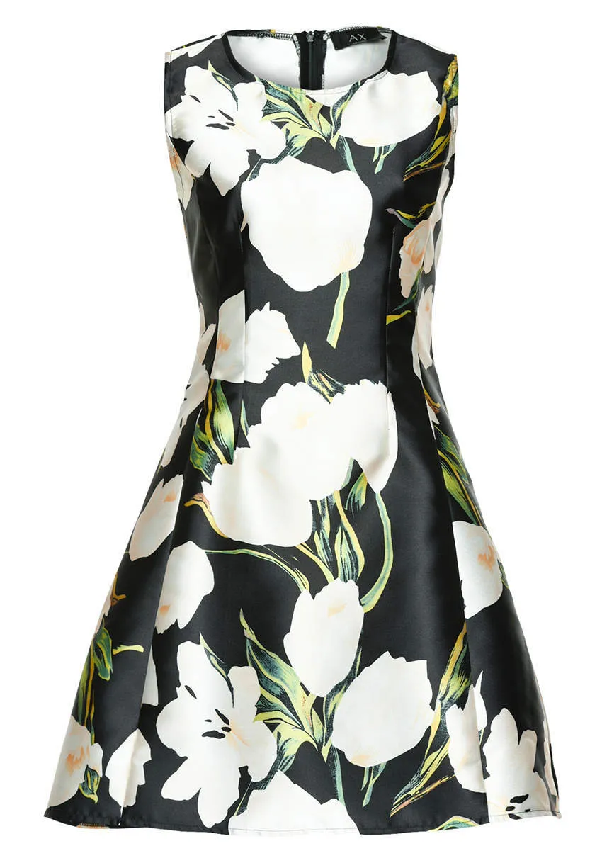 Black Floral Printed Mini Skater Dress sold by AX Paris product image thumbnail 4