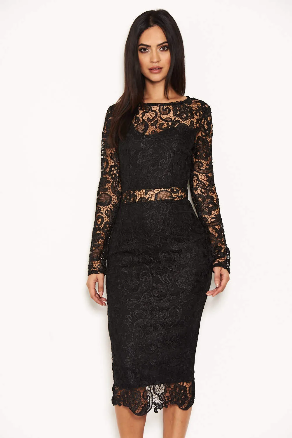 Black Lace Front Midi Dress sold by AX Paris product image thumbnail 4