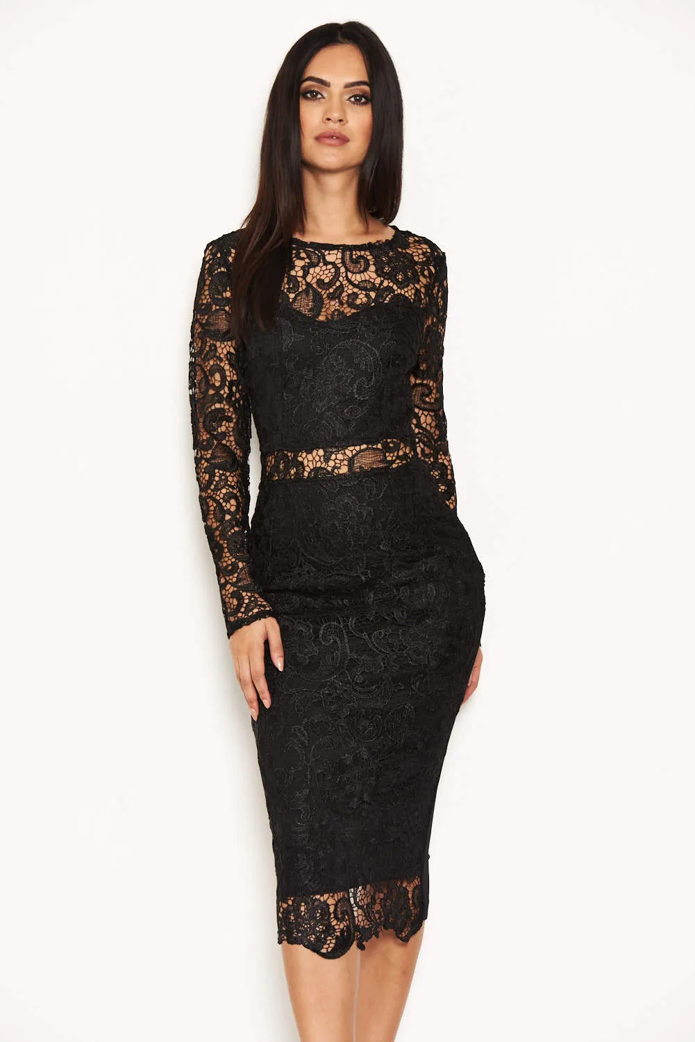 Black Lace Front Midi Dress sold by AX Paris