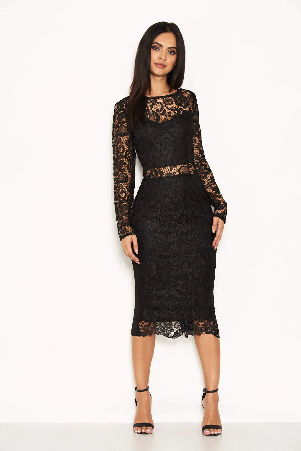 Black Lace Front Midi Dress sold by AX Paris product image thumbnail 2