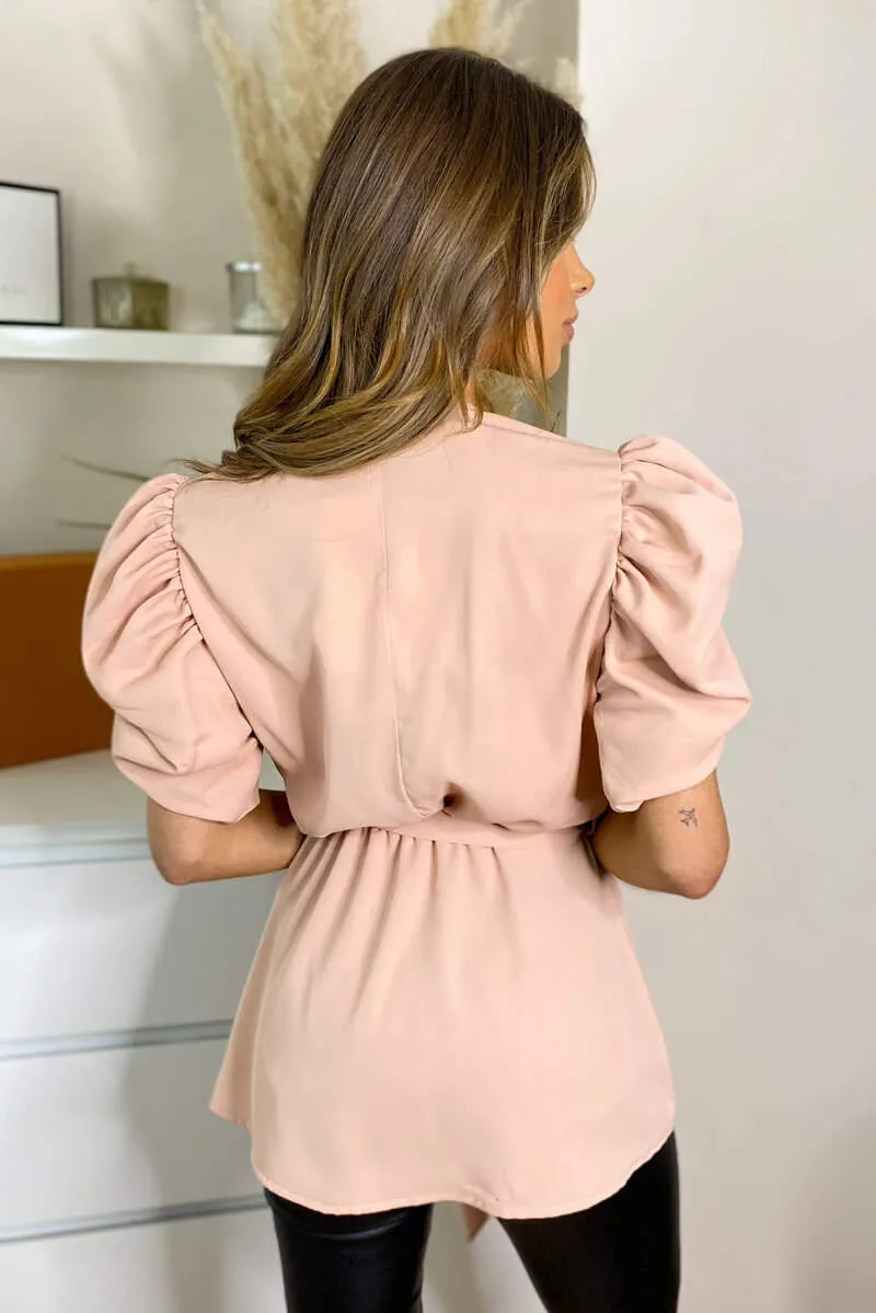 Nude Short Ruffle Sleeve Wrap Top sold by AX Paris product image thumbnail 4