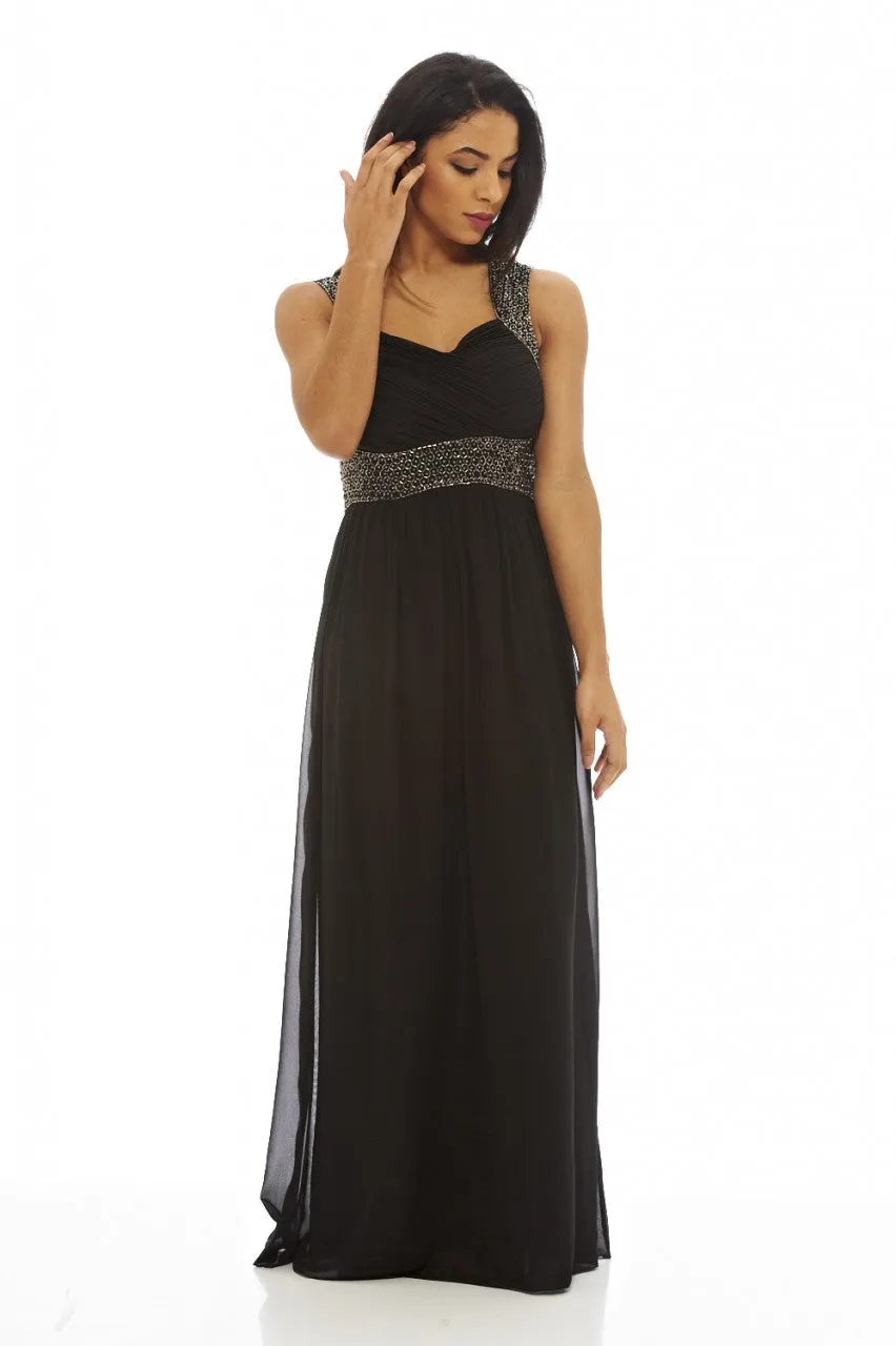 Black Embellished Chiffon Maxi Dress sold by AX Paris