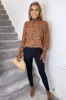 Tan Printed Elasticated Cuff Long Sleeve Top sold by AX Paris