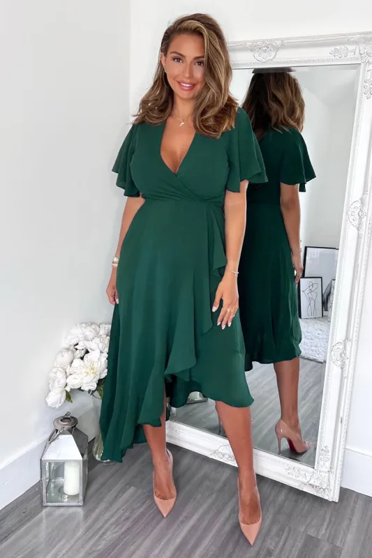 Teal Wrap Over Top Frill Hem Midi Dress sold by AX Paris