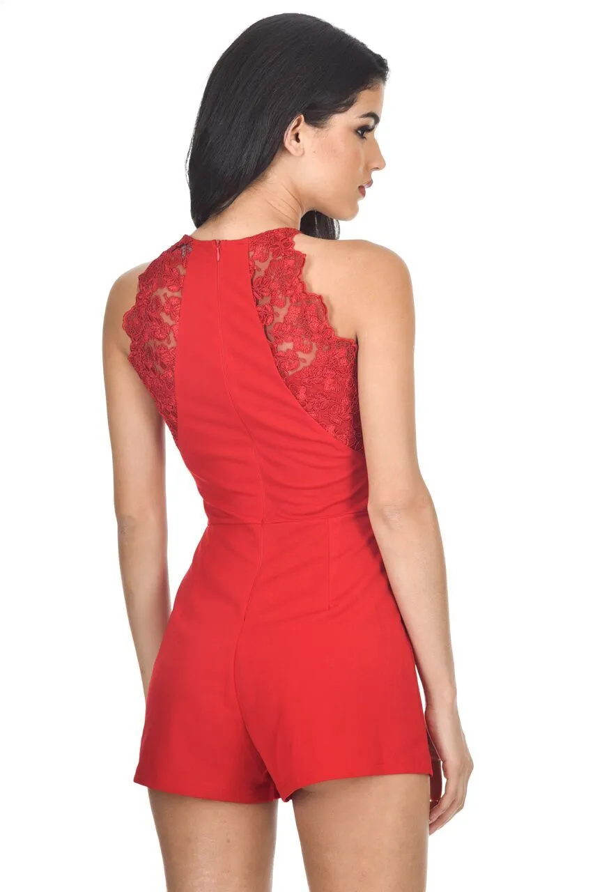 Red Lace Detail playsuit sold by AX Paris product image thumbnail 3