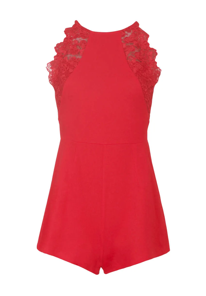 Red Lace Detail playsuit sold by AX Paris product image thumbnail 4