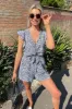 Blue Printed Wrap Tie Waist Playsuit sold by AX Paris