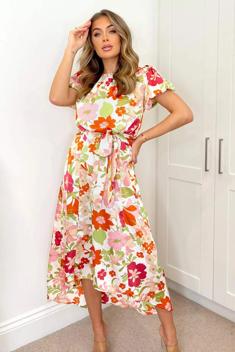 Cream Floral Printed Puff Sleeve Tie Waist Midi Dress sold by AX Paris product image thumbnail 2