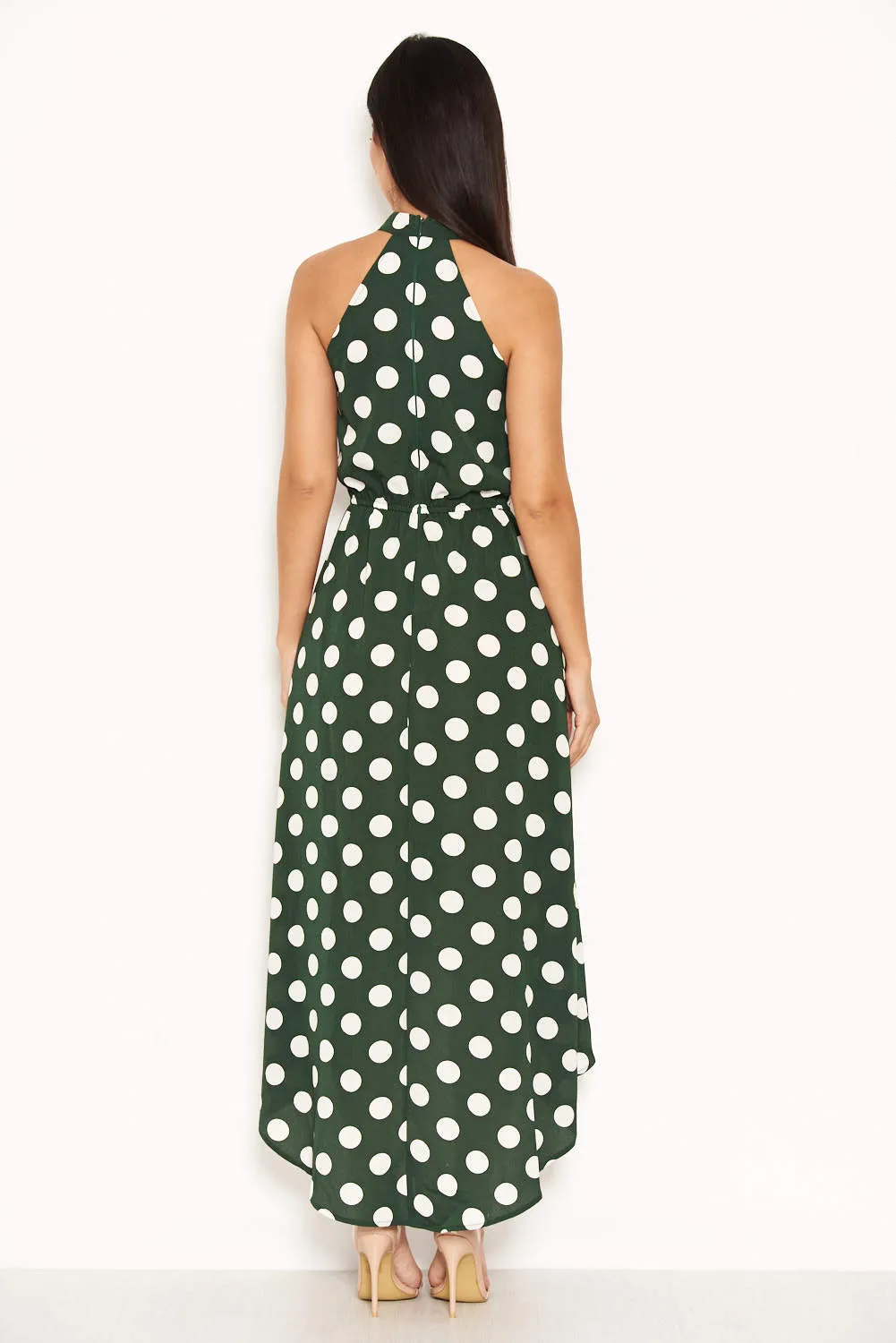 Green Polka Dot High Neck Wrap Dress sold by AX Paris product image thumbnail 3