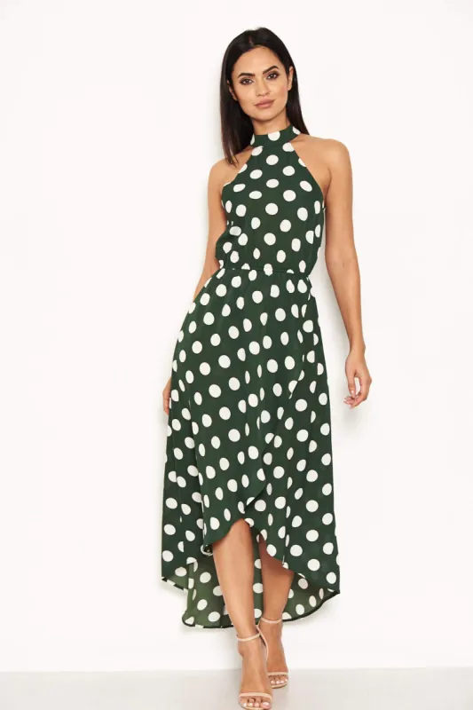 Green Polka Dot High Neck Wrap Dress sold by AX Paris