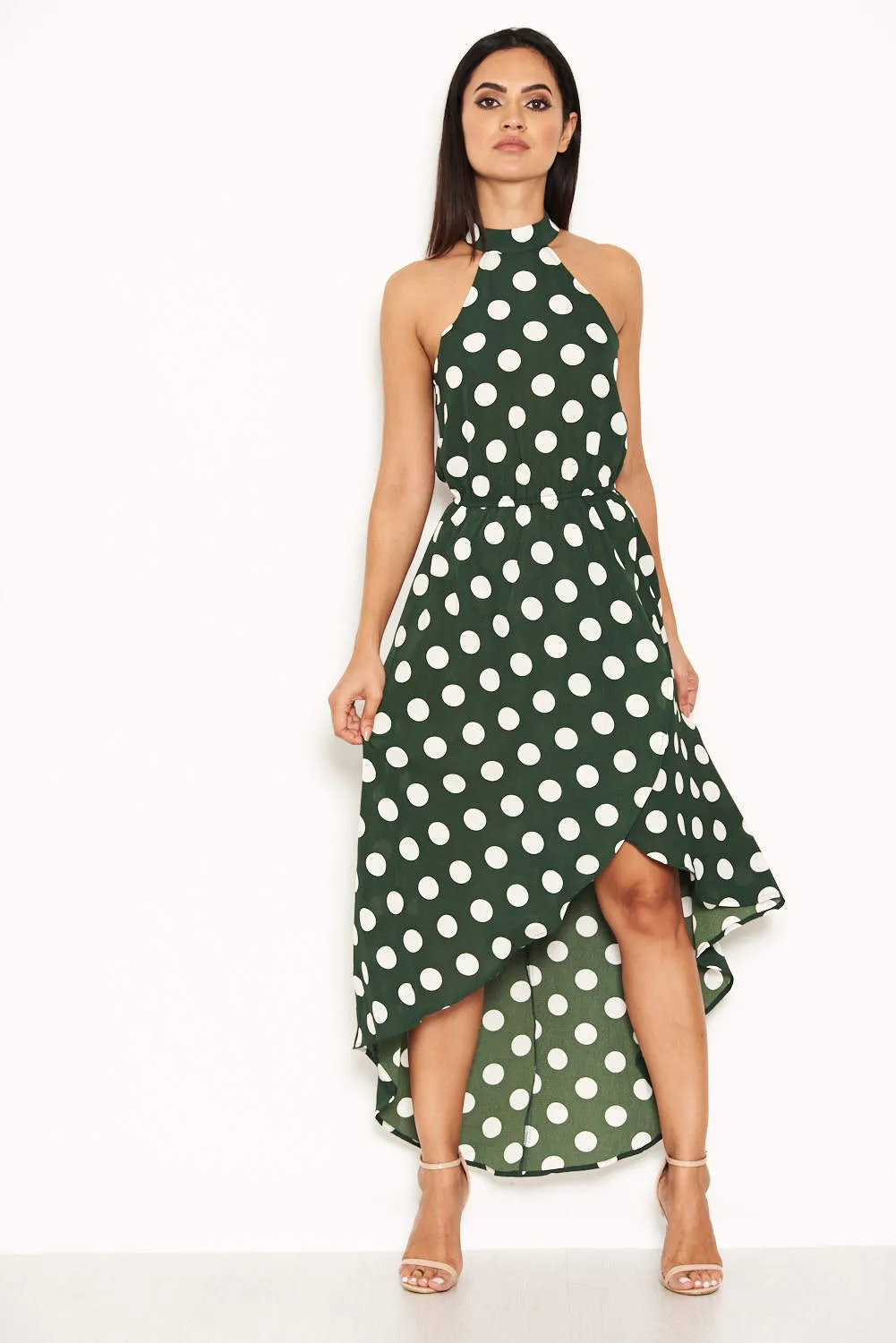 Green Polka Dot High Neck Wrap Dress sold by AX Paris product image thumbnail 2