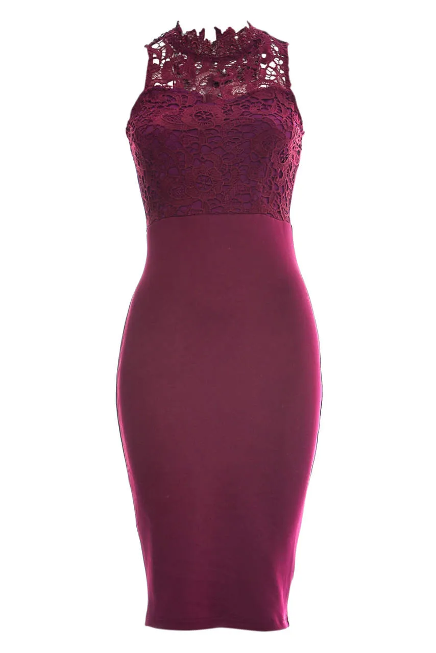 Plum Bodycon Midi Dress Crochet High Neck sold by AX Paris product image thumbnail 5