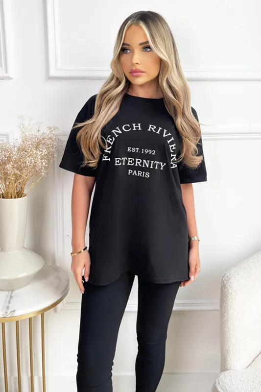 Black French Riviera Slogan T-Shirt sold by AX Paris