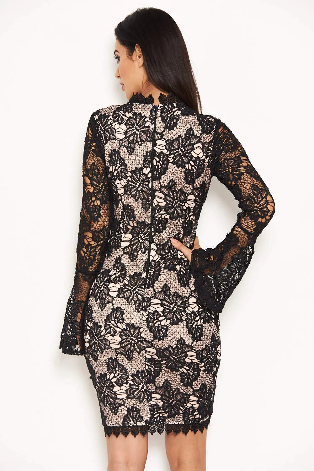Black Lace Mini Dress With Long Sleeves sold by AX Paris product image thumbnail 3