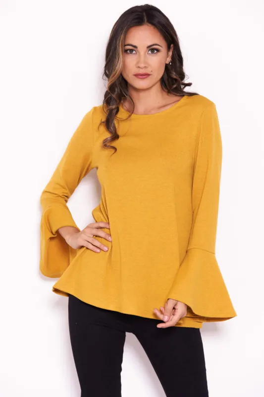 Mustard Knitted Top With Frill Detailed Sleeves sold by AX Paris