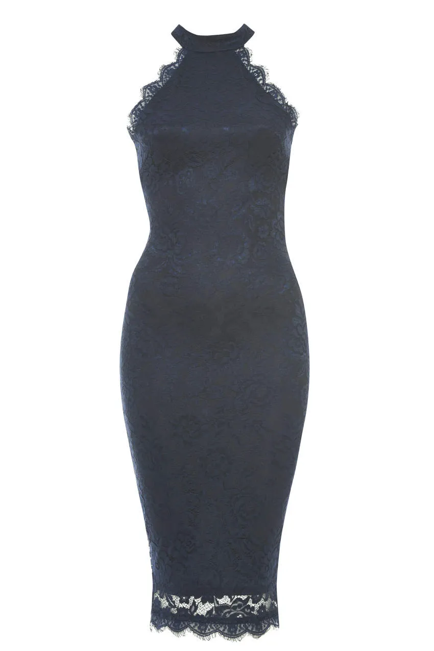 Navy High Neck Lace Midi Dress sold by AX Paris product image thumbnail 5