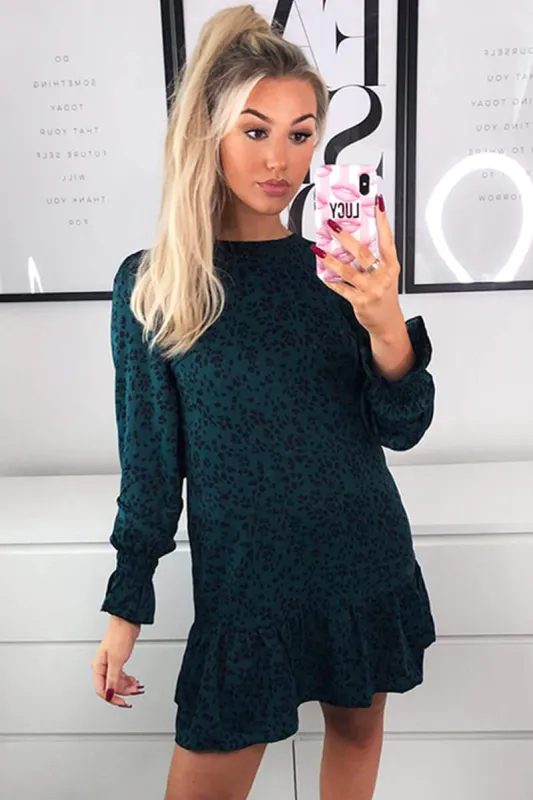 Teal Frill Hem Shift Dress sold by AX Paris