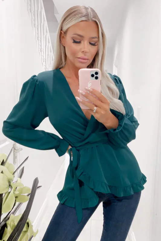 Teal Frill Wrap Top sold by AX Paris