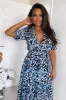 Blue Printed Wrap Tie Midi Dress sold by AX Paris