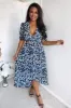 Blue Printed Wrap Tie Midi Dress sold by AX Paris