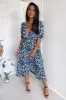 Blue Printed Wrap Tie Midi Dress sold by AX Paris