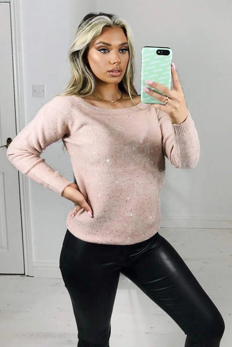 Misty Rose Sequin Off The Shoulder Knit Jumper sold by AX Paris product image thumbnail 2