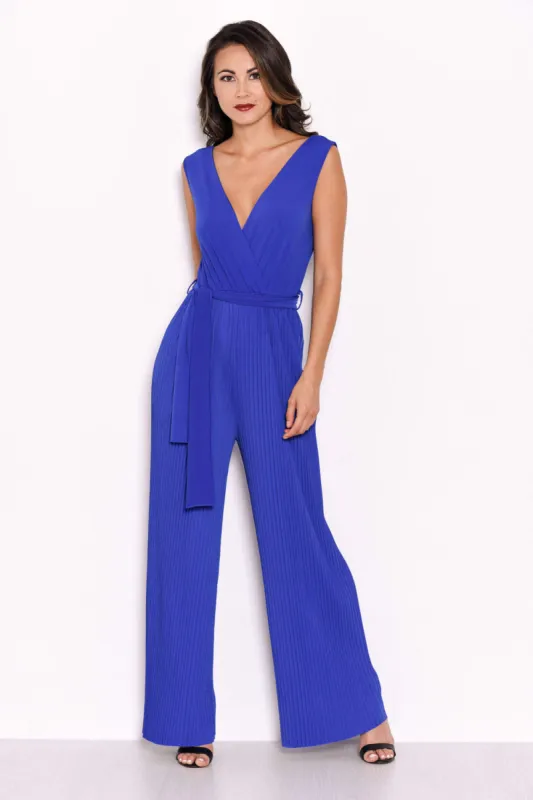 Blue Pleated Tie-Waist Jumpsuit sold by AX Paris