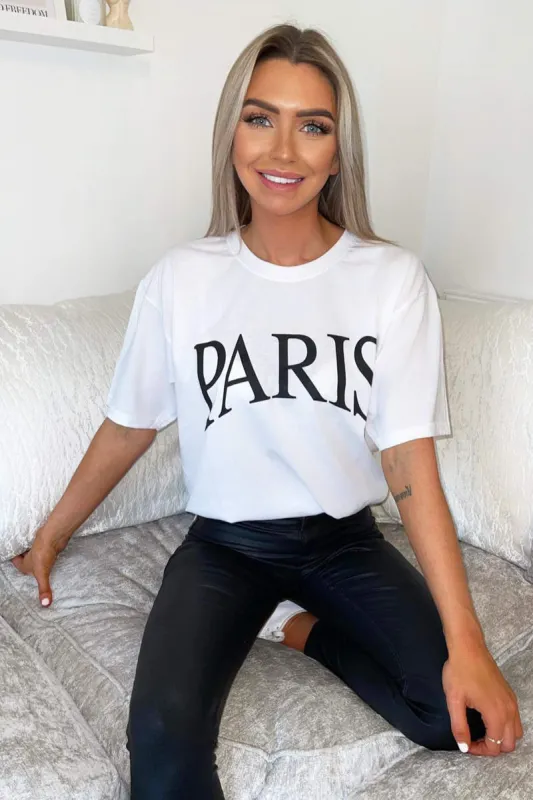 White Paris printed Oversized Tee sold by AX Paris