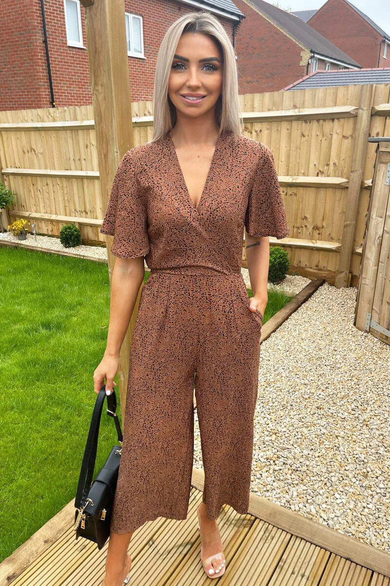Tan Printed Wrap Top Jumpsuit sold by AX Paris product image thumbnail 2