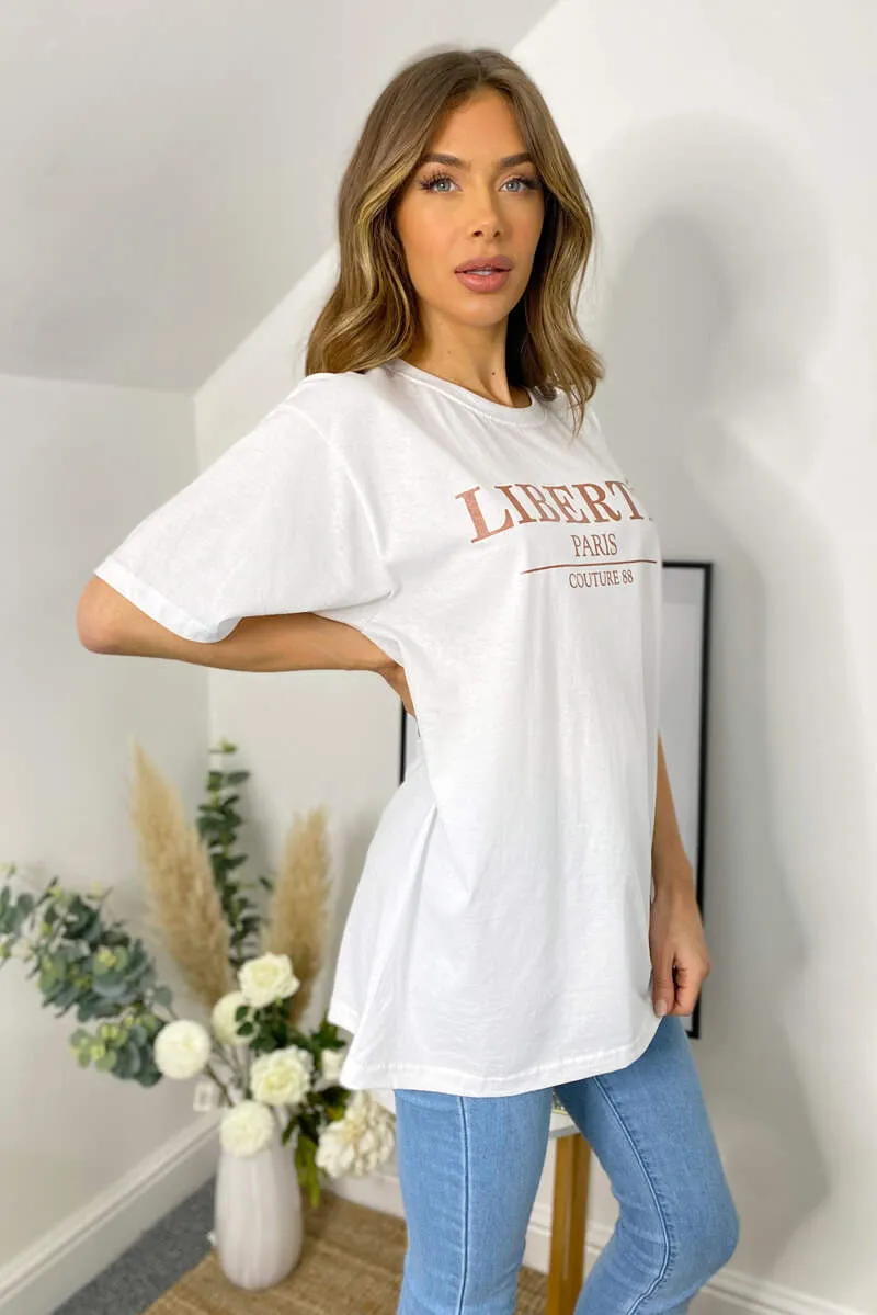 White Liberte Printed Oversized T-Shirt sold by AX Paris product image thumbnail 4