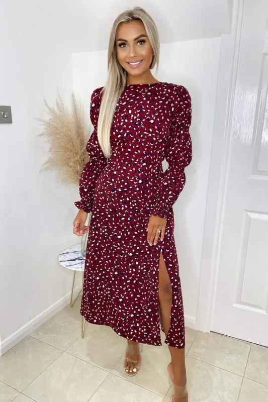 Plum Animal Printed Elasticated Sleeve Midi Dress sold by AX Paris