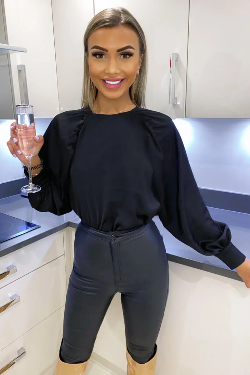 Black Balloon Sleeve Cuff Top sold by AX Paris