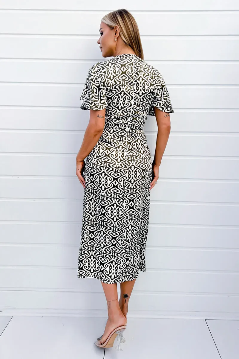 Khaki Printed Bell Sleeve Midi Dress sold by AX Paris product image thumbnail 4