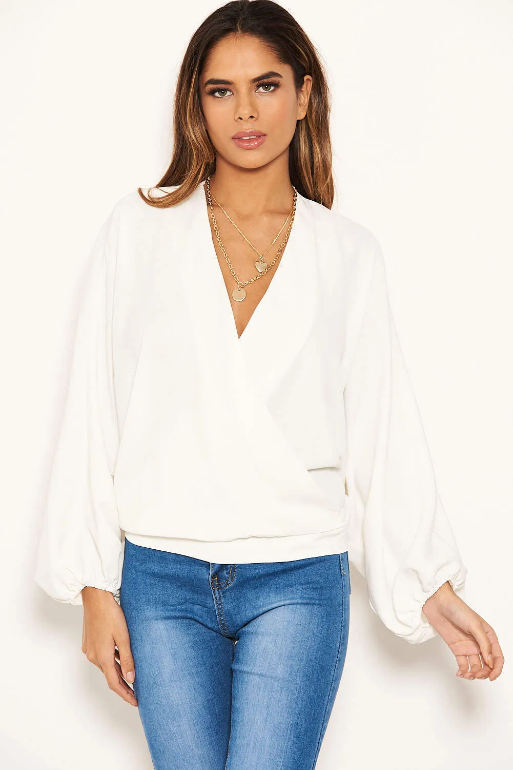 Cream Wrap Batwing Sleeve Top sold by AX Paris product image thumbnail 4